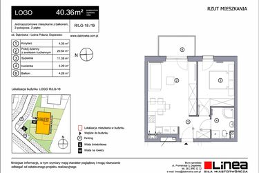 Rzut - Mieszkanie na sprzedaż 2 pokoje o powierzchni 40,36 m² - numer R_LG-18_19 w os. Dąbrówka – Leśna Polana