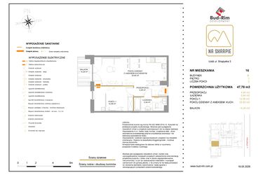 Rzut - Mieszkanie na sprzedaż 2 pokoje o powierzchni 47,78 m² - numer B16 w Na Skarpie bud. B