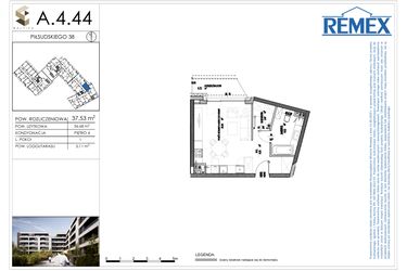 Rzut - Mieszkanie na sprzedaż 1 pokój o powierzchni 37,53 m² - numer A.4.44 w Osiedle BALTICA