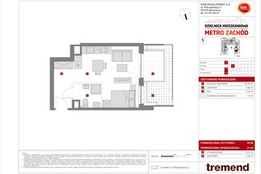 Rzut - Mieszkanie na sprzedaż 1 pokój o powierzchni 31,03 m² - numer A.77 w Dzielnica Mieszkaniowa Metro Zachód - etap 8.1