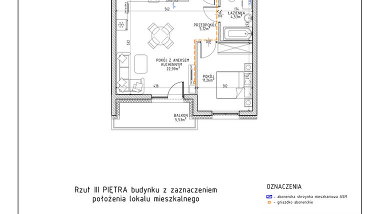 Rzut - Mieszkanie na sprzedaż 2 pokoje o powierzchni 43,9 m² - numer 25 w Osiedle Foresto