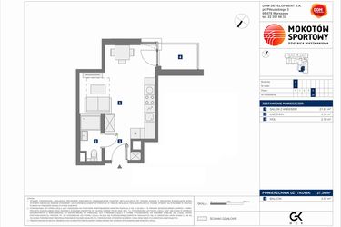 Rzut - Mieszkanie na sprzedaż 1 pokój o powierzchni 27,34 m² - numer D.28 w Mokotów Sportowy 1.1B