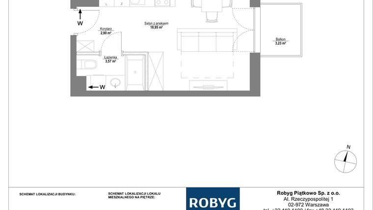 Rzut - Mieszkanie na sprzedaż 1 pokój o powierzchni 25,42 m² - numer C.5M05 w Początek Piątkowo bud. C