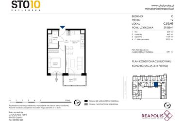 Rzut - Mieszkanie na sprzedaż 2 pokoje o powierzchni 39,88 m² - numer C2/2/02 w Chylońska STO10 etap III