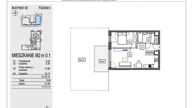 Rzut - Mieszkanie na sprzedaż 2 pokoje o powierzchni 41,35 m² - numer B2.0.1 w Chryzantemovo