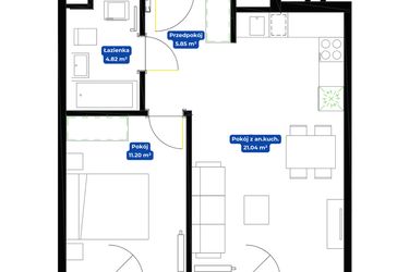Rzut - Mieszkanie na sprzedaż 2 pokoje o powierzchni 42,91 m² - numer 51.4 w Nowa Siewna etap III