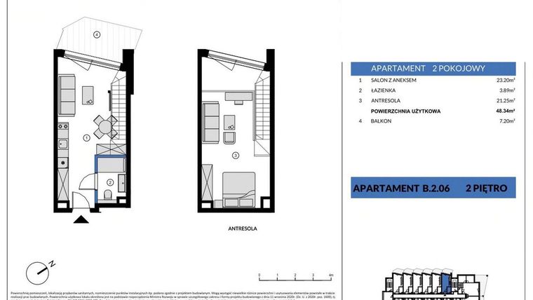 Rzut - Mieszkanie na sprzedaż 2 pokoje o powierzchni 48,34 m² - numer B.2.06 w Wind Yacht