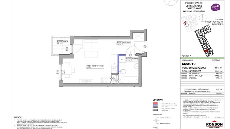 Rzut - Mieszkanie na sprzedaż 1 pokój o powierzchni 26,47 m² - numer 15_A010 w Miasto Moje 8