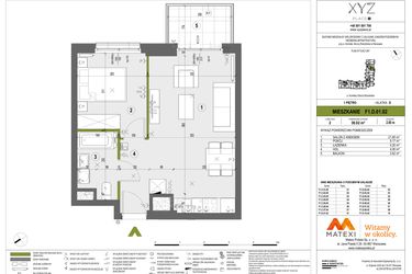 Rzut - Mieszkanie na sprzedaż 2 pokoje o powierzchni 39,02 m² - numer F1.D.01.02 w XYZ Place