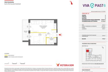 Rzut - Mieszkanie na sprzedaż 2 pokoje o powierzchni 38,31 m² - numer 122 w Viva Piast 6