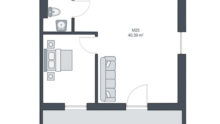 Rzut - Mieszkanie na sprzedaż 2 pokoje o powierzchni 40,39 m² - numer M25 w TARASY GĄSKI