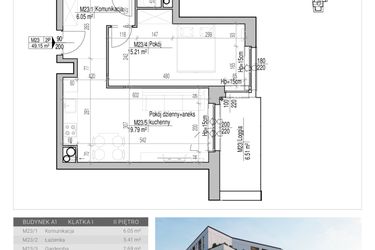 Rzut - Mieszkanie na sprzedaż 2 pokoje o powierzchni 49,15 m² - numer 23 w Aleja