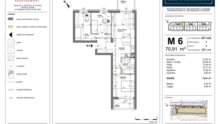 Rzut - Mieszkanie na sprzedaż 4 pokoje o powierzchni 70,91 m² - numer 6 w Nowa Reformacka
