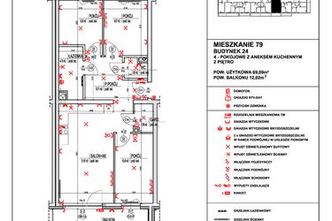 Rzut - Mieszkanie na sprzedaż 4 pokoje o powierzchni 69,09 m² - numer 79 w Osiedle 4 Pory Roku - Etap VIII