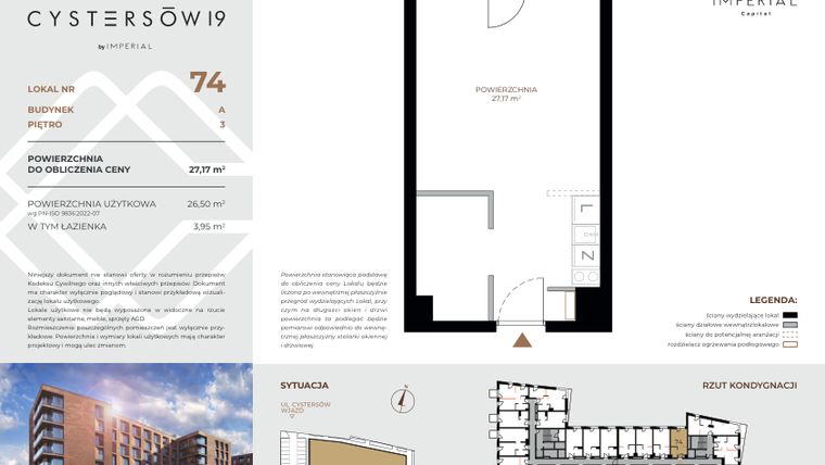 Rzut - Mieszkanie na sprzedaż 1 pokój o powierzchni 27,17 m² - numer 74 w Cystersów 19 - lokale inwestycyjne