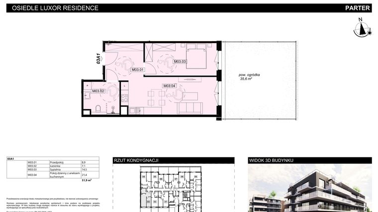 Rzut - Mieszkanie na sprzedaż 2 pokoje o powierzchni 51,9 m² - numer A1.3 w Luxor Residence