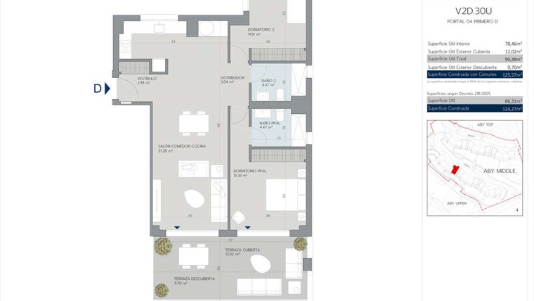 Rzut - Mieszkanie na sprzedaż 2 pokoje o powierzchni 112 m² - numer 4.1.D w Aby Middle