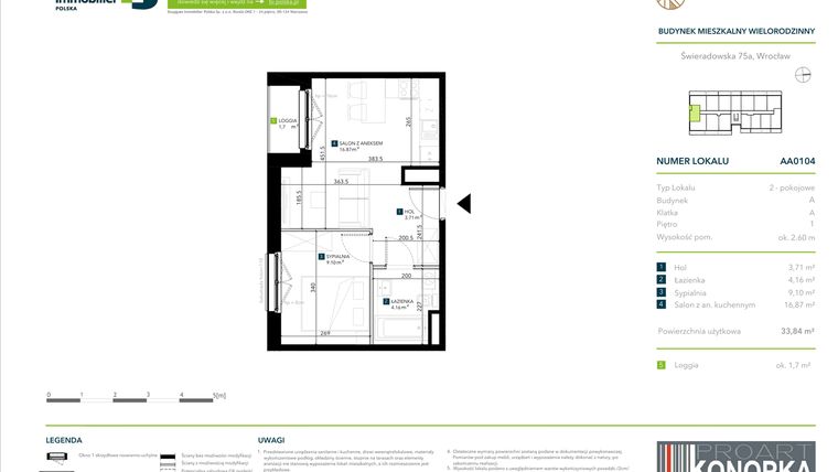 Rzut - Mieszkanie na sprzedaż 2 pokoje o powierzchni 33,84 m² - numer AA0104 w Vivre