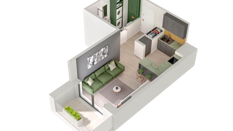 Rzut - Mieszkanie na sprzedaż 1 pokój o powierzchni 26,68 m² - numer C.39.B w Quercus bud. C