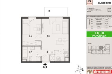Rzut - Mieszkanie na sprzedaż 2 pokoje o powierzchni 33,42 m² - numer 40.A w Ecco Panorama etap I budynki A, B
