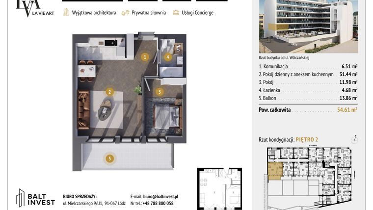 Rzut - Mieszkanie na sprzedaż 2 pokoje o powierzchni 54,61 m² - numer M2.6 w La Vie Art