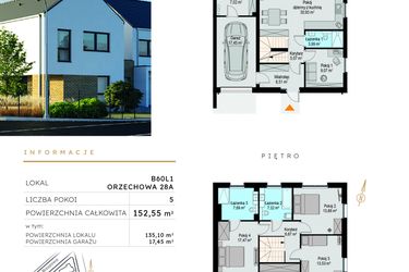 Rzut - Dom na sprzedaż 5 pokoi o powierzchni 152,55 m² - numer B60L1 w Szczodre etap VI