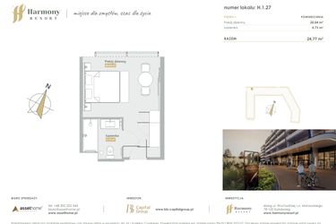 Rzut - Mieszkanie na sprzedaż 1 pokój o powierzchni 24,77 m² - numer H.1.27 w Harmony Resort
