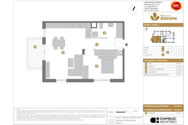 Rzut - Mieszkanie na sprzedaż 2 pokoje o powierzchni 52,94 m² - numer R8 w Wille Biskupin III