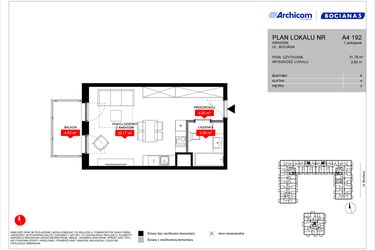 Rzut - Mieszkanie na sprzedaż 1 pokój o powierzchni 31,79 m² - numer A4 192 w Osiedle Bociana 5