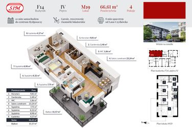 Rzut - Mieszkanie na sprzedaż 4 pokoje o powierzchni 67,15 m² - numer 19 w Tęczowy Zakątek F-14