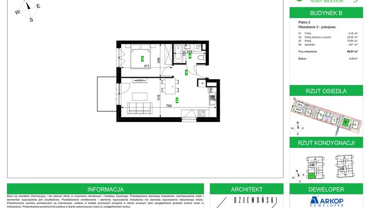 Rzut - Mieszkanie na sprzedaż 2 pokoje o powierzchni 40,97 m² - numer B/2/16 w Osiedle Parkowe Aleje etap III