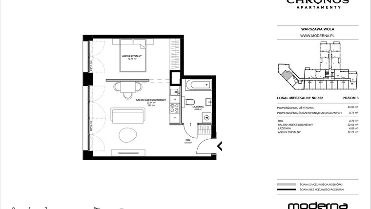 Rzut - Mieszkanie na sprzedaż 2 pokoje o powierzchni 44,93 m² - numer 322 w Chronos etap II