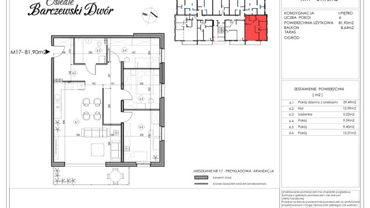 Rzut - Mieszkanie na sprzedaż 4 pokoje o powierzchni 81,9 m² - numer 17 w Osiedle Barczewski Dwór etap II