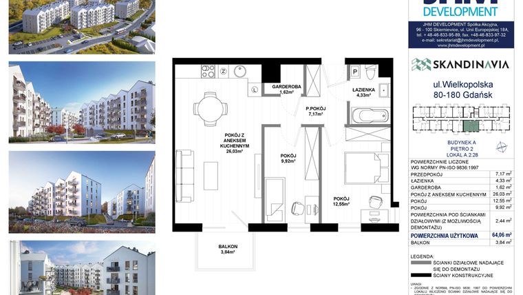 Rzut - Mieszkanie na sprzedaż 3 pokoje o powierzchni 64,06 m² - numer A.2.28 w Skandinavia