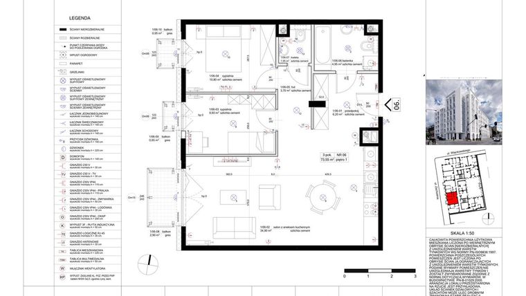Rzut - Mieszkanie na sprzedaż 3 pokoje o powierzchni 73,68 m² - numer 6 w Biała Kamienica