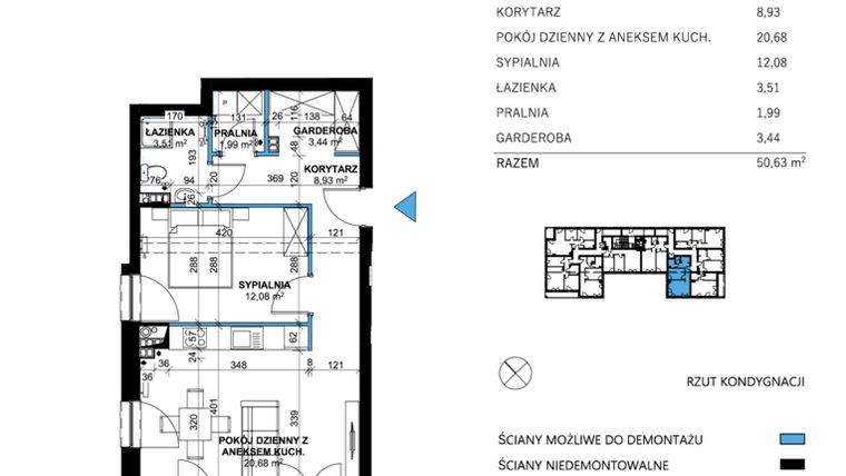 Rzut - Mieszkanie na sprzedaż 2 pokoje o powierzchni 50,63 m² - numer 24 w Comfort Corner