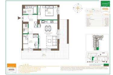 Rzut - Mieszkanie na sprzedaż 3 pokoje o powierzchni 56,74 m² - numer D/17 w Ostródzka 123 - I etap