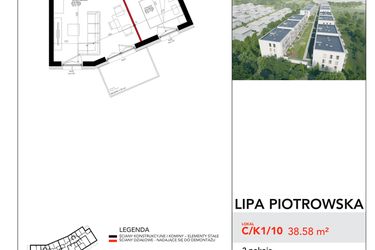 Rzut - Mieszkanie na sprzedaż 2 pokoje o powierzchni 38,58 m² - numer C/1/10 w Lipa Piotrowska