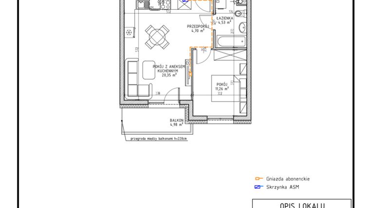 Rzut - Mieszkanie na sprzedaż 2 pokoje o powierzchni 40,84 m² - numer M39 w Osiedle Foresto etap 2
