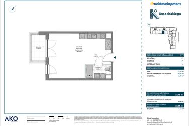 Rzut - Mieszkanie na sprzedaż 1 pokój o powierzchni 33,35 m² - numer E/72 w Kusocińskiego - Budynek B