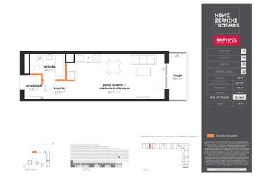 Rzut - Mieszkanie na sprzedaż 1 pokój o powierzchni 36,74 m² - numer C-05-22-K5 w Nowe Żerniki to KOSMOS