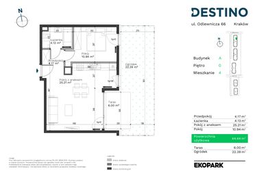 Rzut - Mieszkanie na sprzedaż 2 pokoje o powierzchni 44,44 m² - numer A-4 w Destino