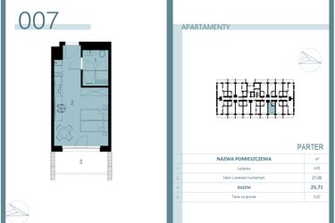 Rzut - Mieszkanie na sprzedaż 1 pokój o powierzchni 25,7 m² - numer 007 w Linea Mare Mrzeżyno
