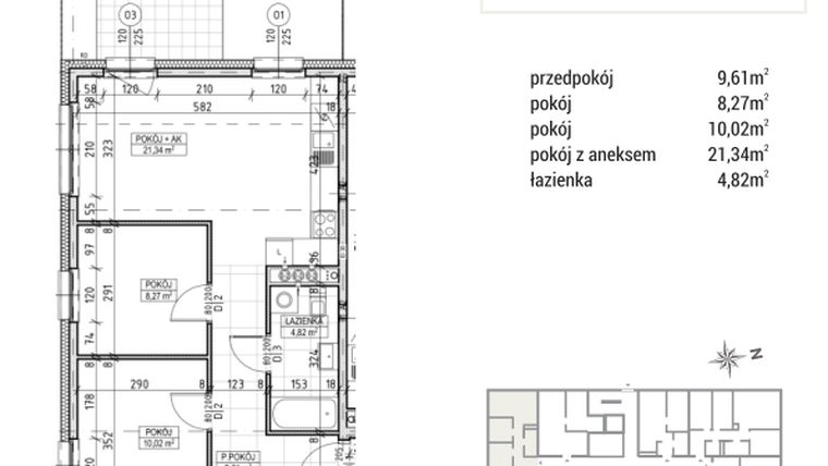Rzut - Mieszkanie na sprzedaż 3 pokoje o powierzchni 54,06 m² - numer A2.00.08 w Zakątek Flora