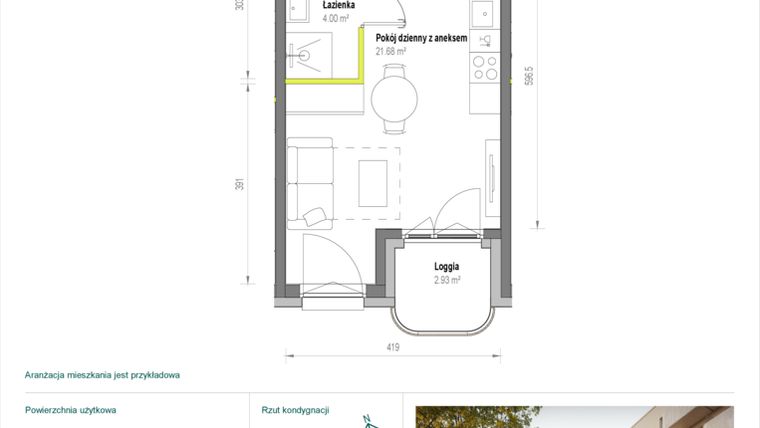 Rzut - Mieszkanie na sprzedaż 1 pokój o powierzchni 25,68 m² - numer A/2/71 w Skorosze Vita