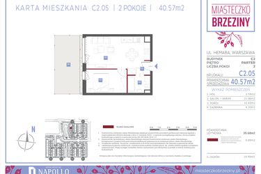 Rzut - Mieszkanie na sprzedaż 2 pokoje o powierzchni 40,57 m² - numer C2.05 w Miasteczko Brzeziny II