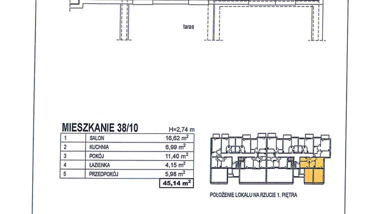 Rzut - Mieszkanie na sprzedaż 2 pokoje o powierzchni 45,14 m² - numer 38/10 w Osiedle Jodłowa bud. D