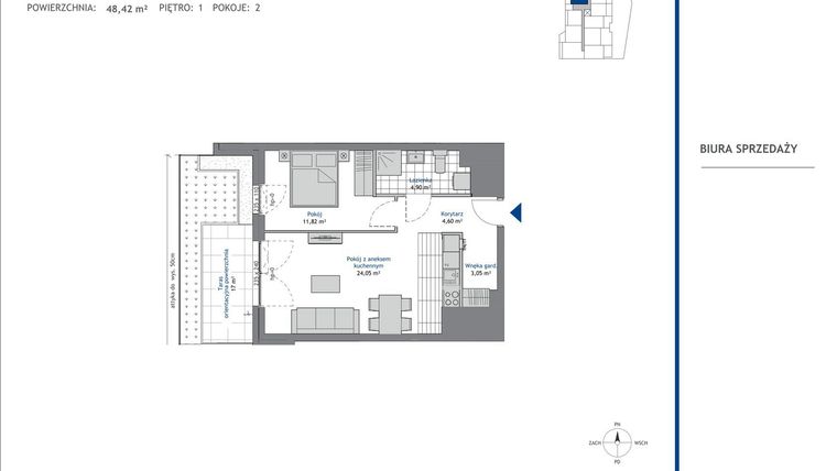 Rzut - Mieszkanie na sprzedaż 2 pokoje o powierzchni 48,42 m² - numer 1.10 w SEAHall
