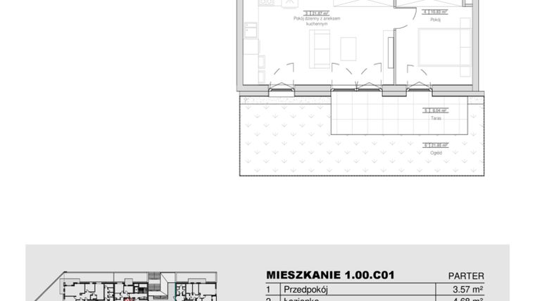 Rzut - Mieszkanie na sprzedaż 2 pokoje o powierzchni 40,95 m² - numer 1.00.C01 w Ogrody Andersa III