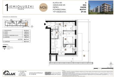 Rzut - Mieszkanie na sprzedaż 3 pokoje o powierzchni 48,47 m² - numer M26 w Jemiołuszki Park